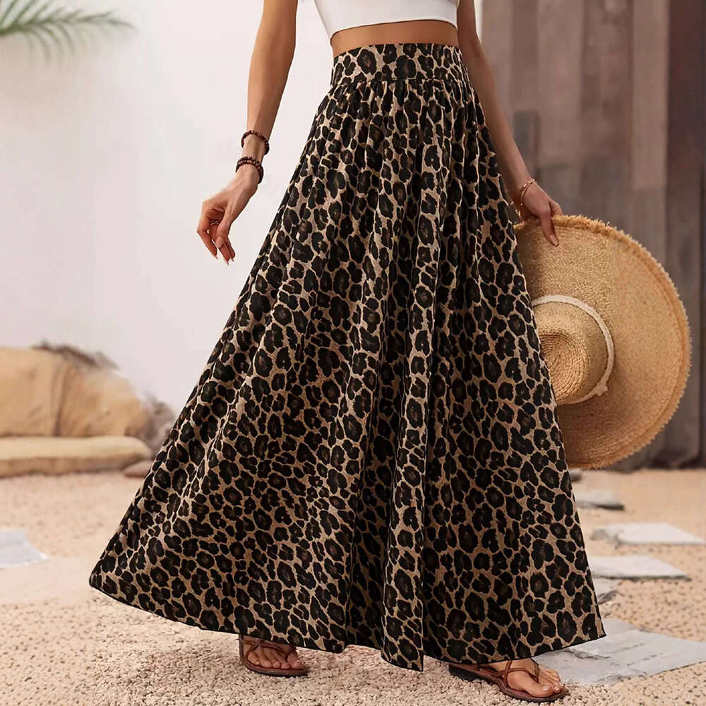 2026 European and American cross-border new leopard print fashion casual high-waisted plus-size women's skirt