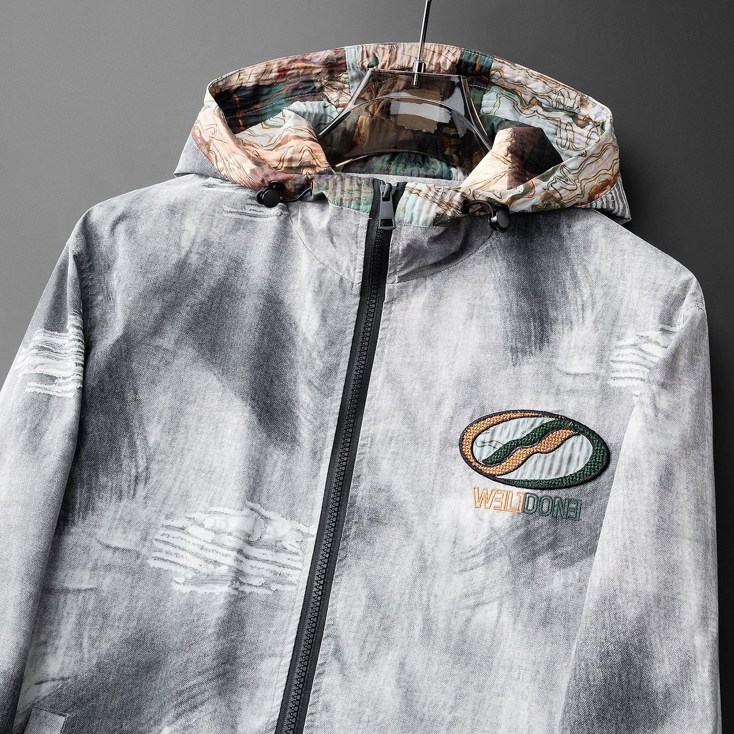 Luma hop 2025 New European and American Style Tie-Dye Men's Embroidered Hooded Jacket, High-End Trendy Brand, Lightweight Casual Autumn Jacket