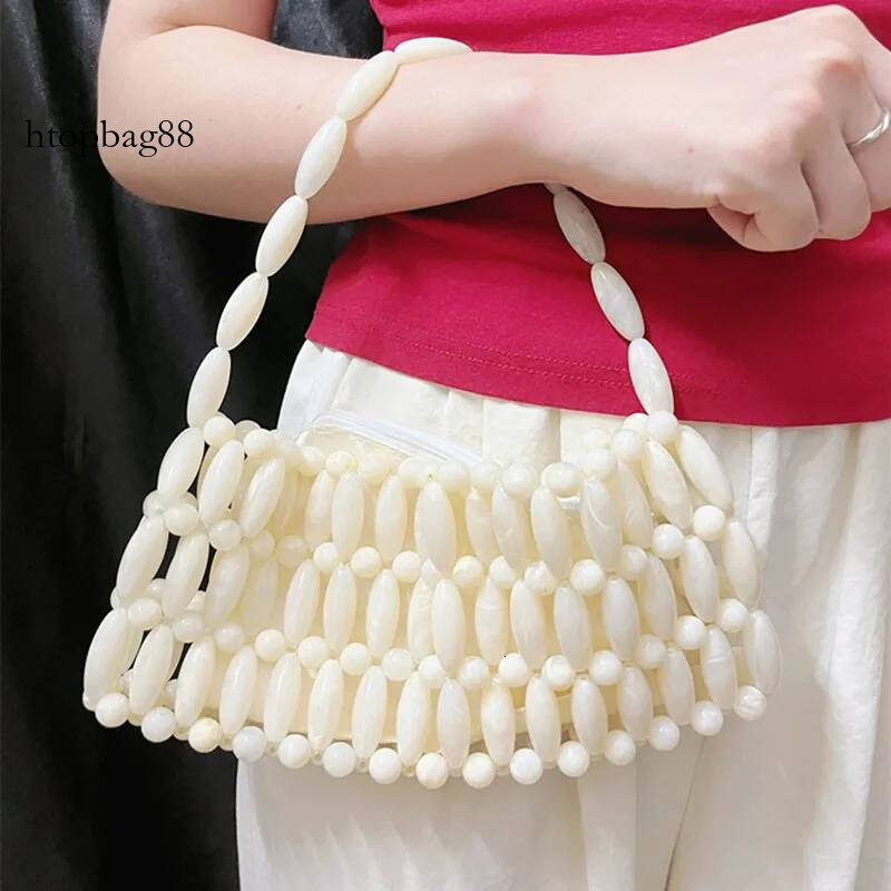 Women's Handbag Luxury Designer Hand Woven Bead Hollow Out Female Tote Travel Holiday Women Evening Beach Bag