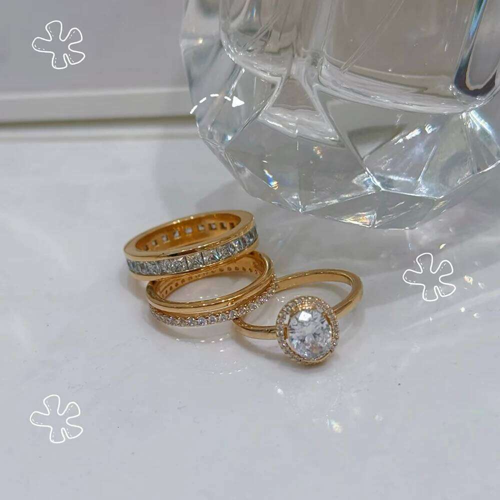 NEW Golden 925 Sterling Silver Curved Plain &Infinite &Oval Shining Double Ring Romantic Couple Date Jewelry Gift H260312