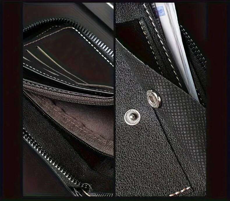 1pc faux Leather Wallet for Men - Premium Retro Letter Embossed Design, Multiple Credit Card Slots, Zipper Closure, Stylish Gift