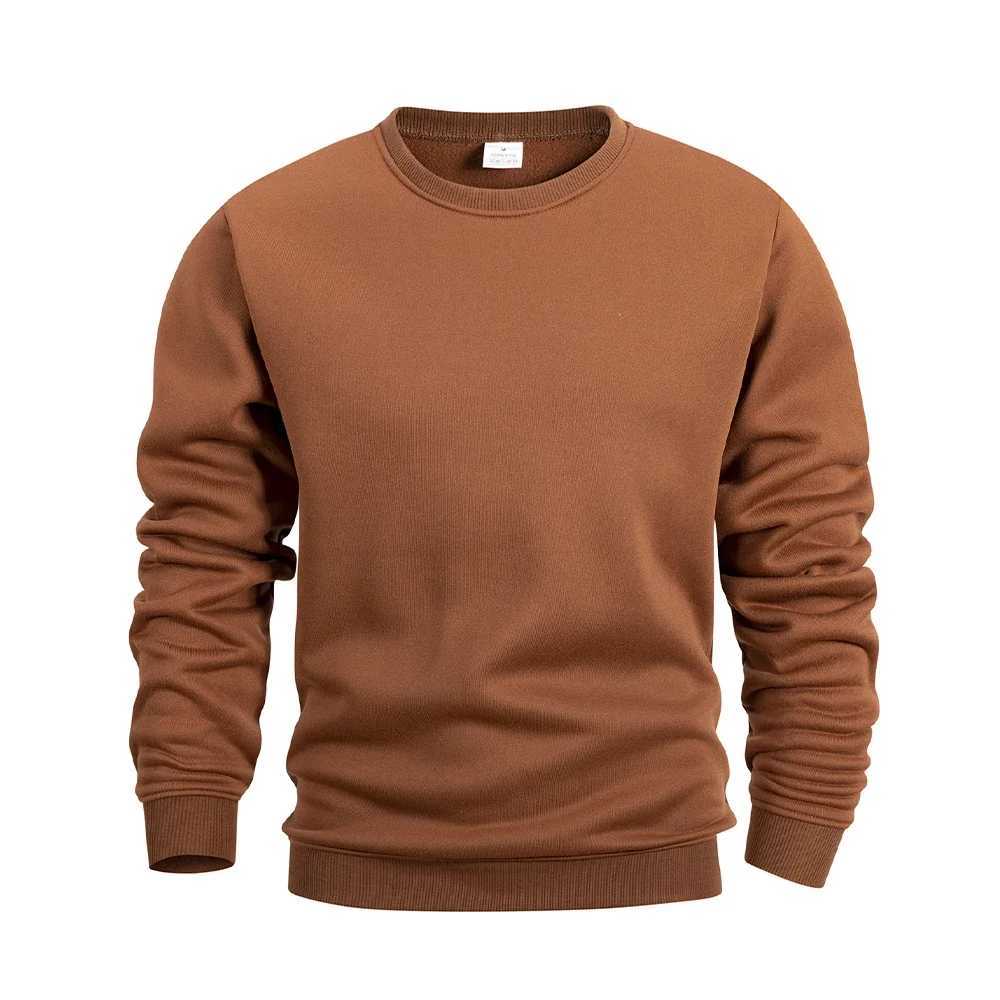 Mens Crew Neck Hoodies Autumn Winter Fleece Warm Casual Loose Pullover Solid Color Round Neck Sport Long Sleeved Sweatshirt M260312