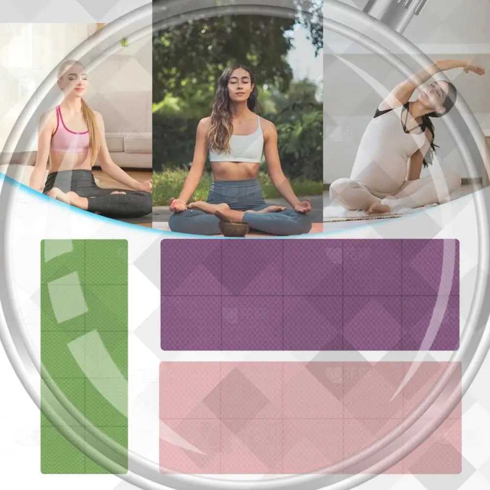 Foldable Yoga Mat Travel Yoga Mat Double Sided TPE Pilates Mat Non-slip Multifunction for Yoga Pilates Floor Workouts M260312