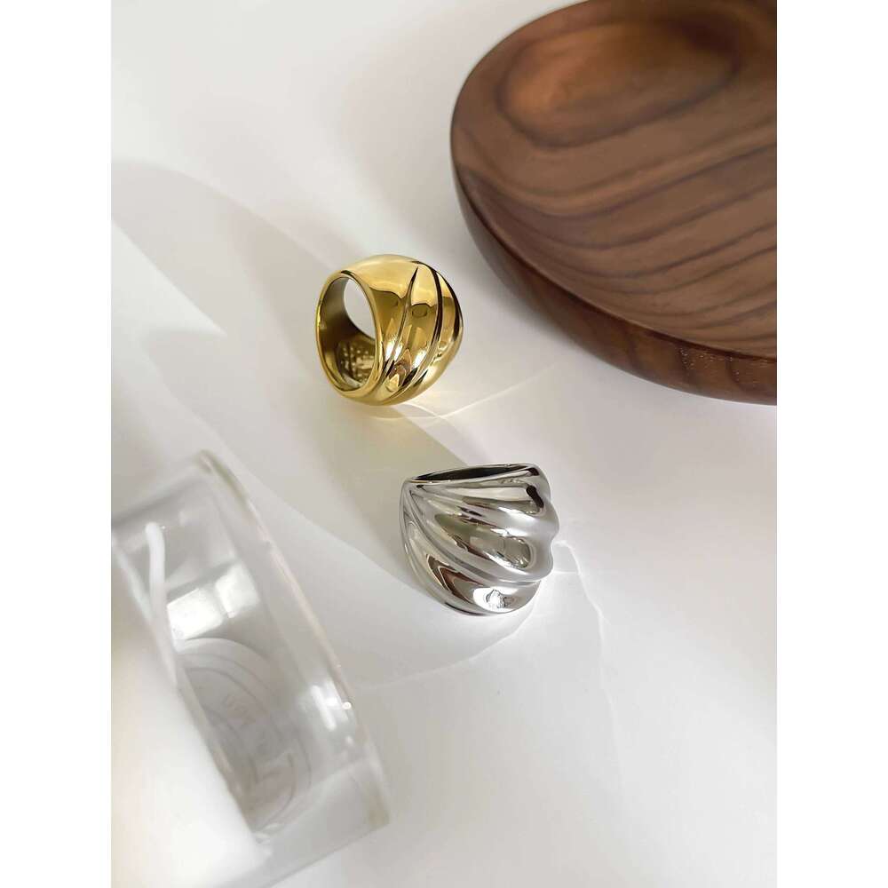 GHIDBK Hip-Hop Punk Stainless Steel Thread Wave Chunky Dome Wide Rings for Women Men Anti-Tarnish Statement Jewelry 2024 New H260312