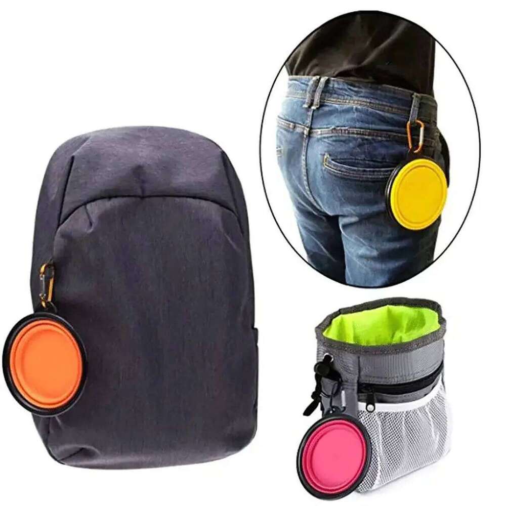 Dogs Feed Supplies Silicone Portable Puppy Water Container with Carabiner Folding Cats Bowl Travel Pets Accessories 26Y0312