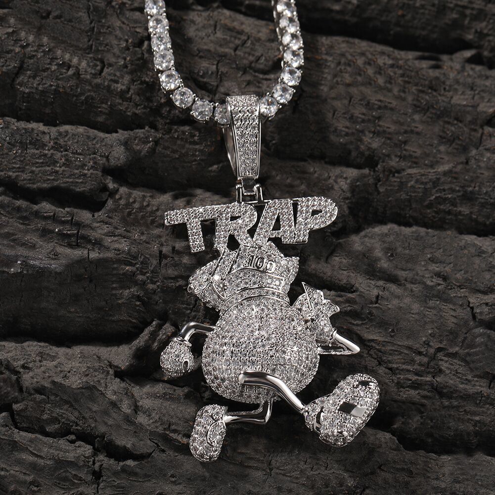 Fashion Pendent Jewelry TRAP Running Pouch Cartoon Pendent Necklace Hip Hop Jewelry for Men Jewelry Wholesale Price