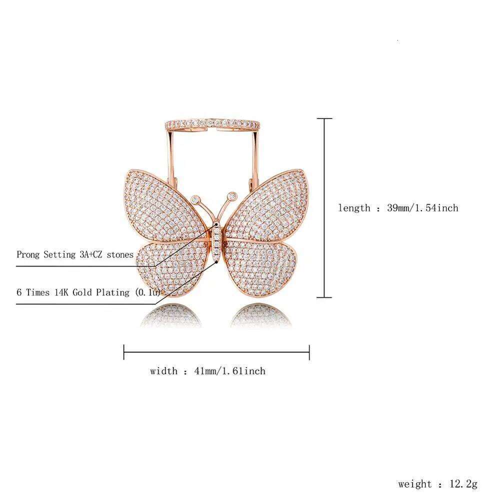 TOPGRILLZ Adjustable Butterfly Movable Wings Iced Out Cubic Zirconia Ring Fashion Charm Women Jewelry For Gift H260312