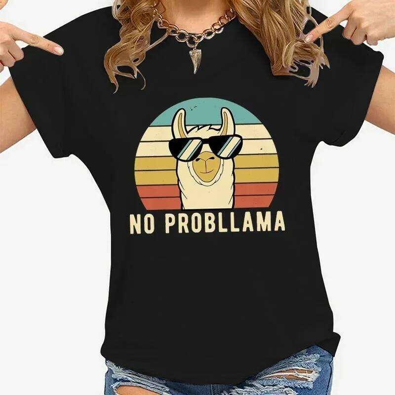 Design T Shirt Female Casual Crew Neck Sleeve Funny Llama Graphic Printed T-shirt Fashion Creative Summer Short Sleeved Z260312