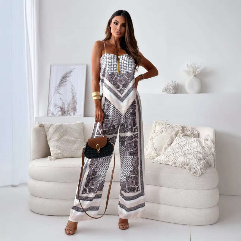 Trade European And American Women S Clothing Fashion Printed Sexy Strapless Tube Top Positioning Flower Long Pants Set