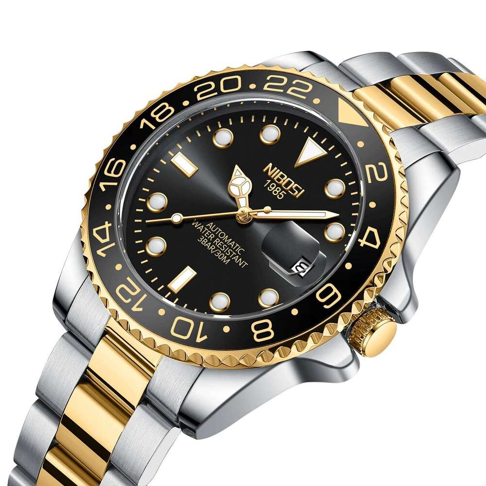 NIBOSI Limited GMT Watches Men's Top Brand Luxury Auto Date Quartz Men Stainless Steel Waterproof Luminous Business Watch