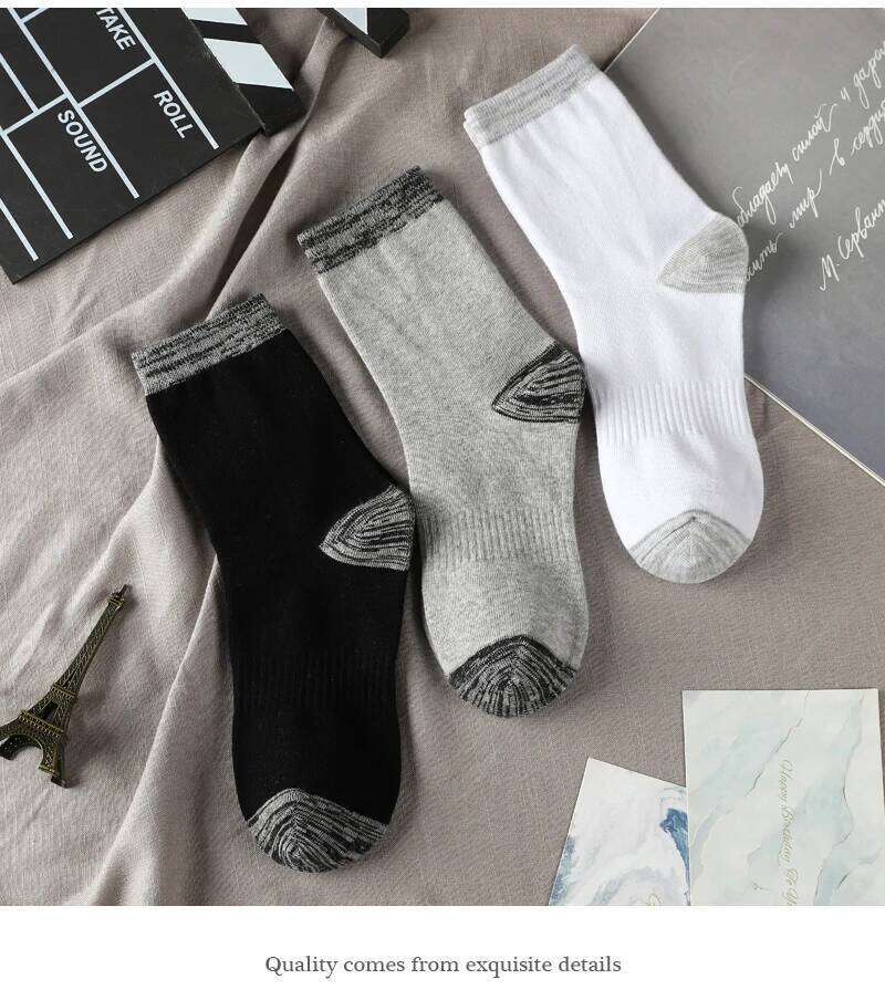 5 Pairs/Lot Men Autumn Winter High Quality Casual Running Black Sports Hiking Male Long Socks Comfortable Size 38-44 Z260312