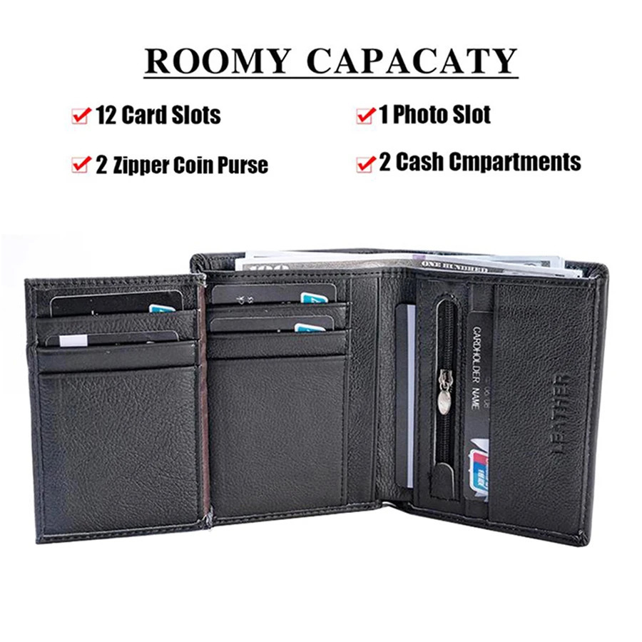 men wallet Genuine Leather Wallets For Men zipper Purse Vertical Business Wallets RFID anti-theft Credit Card Holder Money Bag 260304