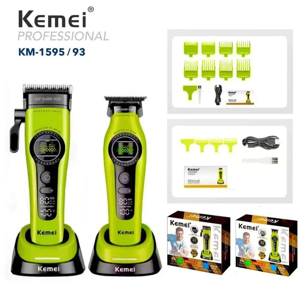 Kemei 1593 1595 Trimmers Professional Barber Clippers F1 -Super Engine External Brushless Motor Hair Cutting Machine L260514
