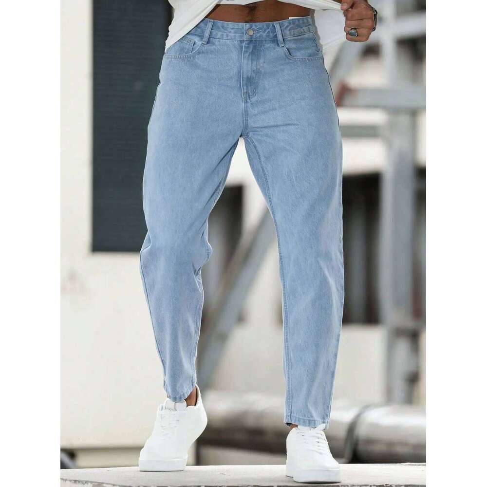 Solid color men's casual jeans, comfortable and breathable for a premium look.
