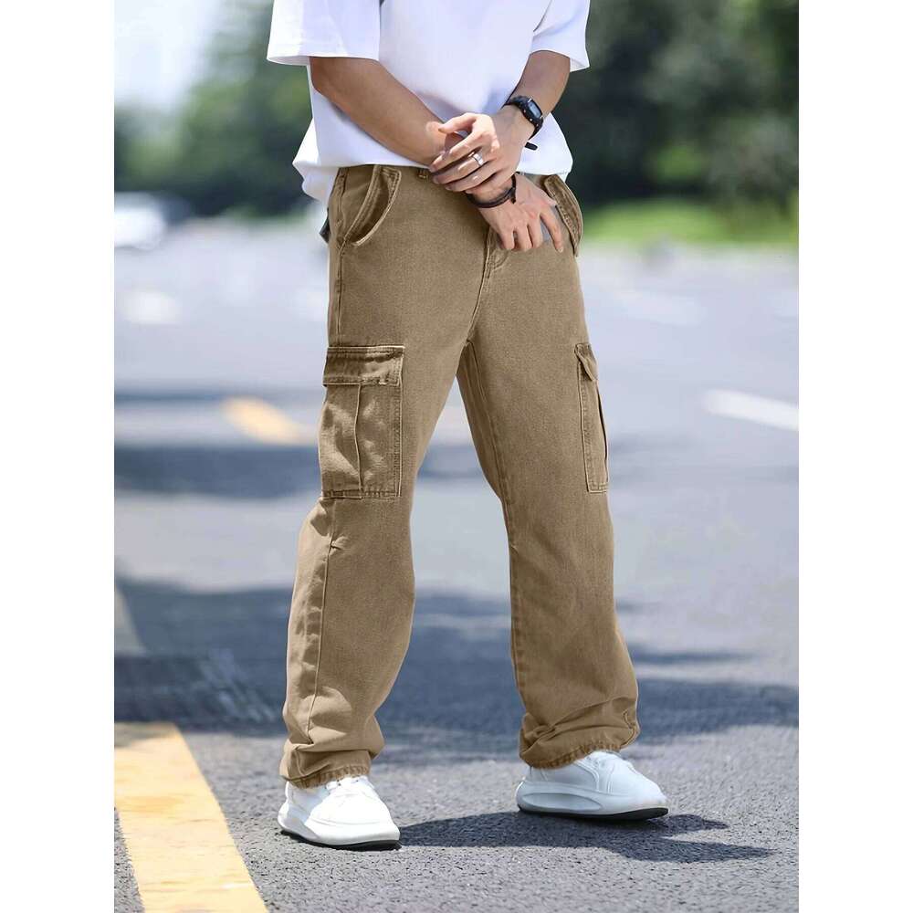 Men's multi pocket work straight leg denim pants