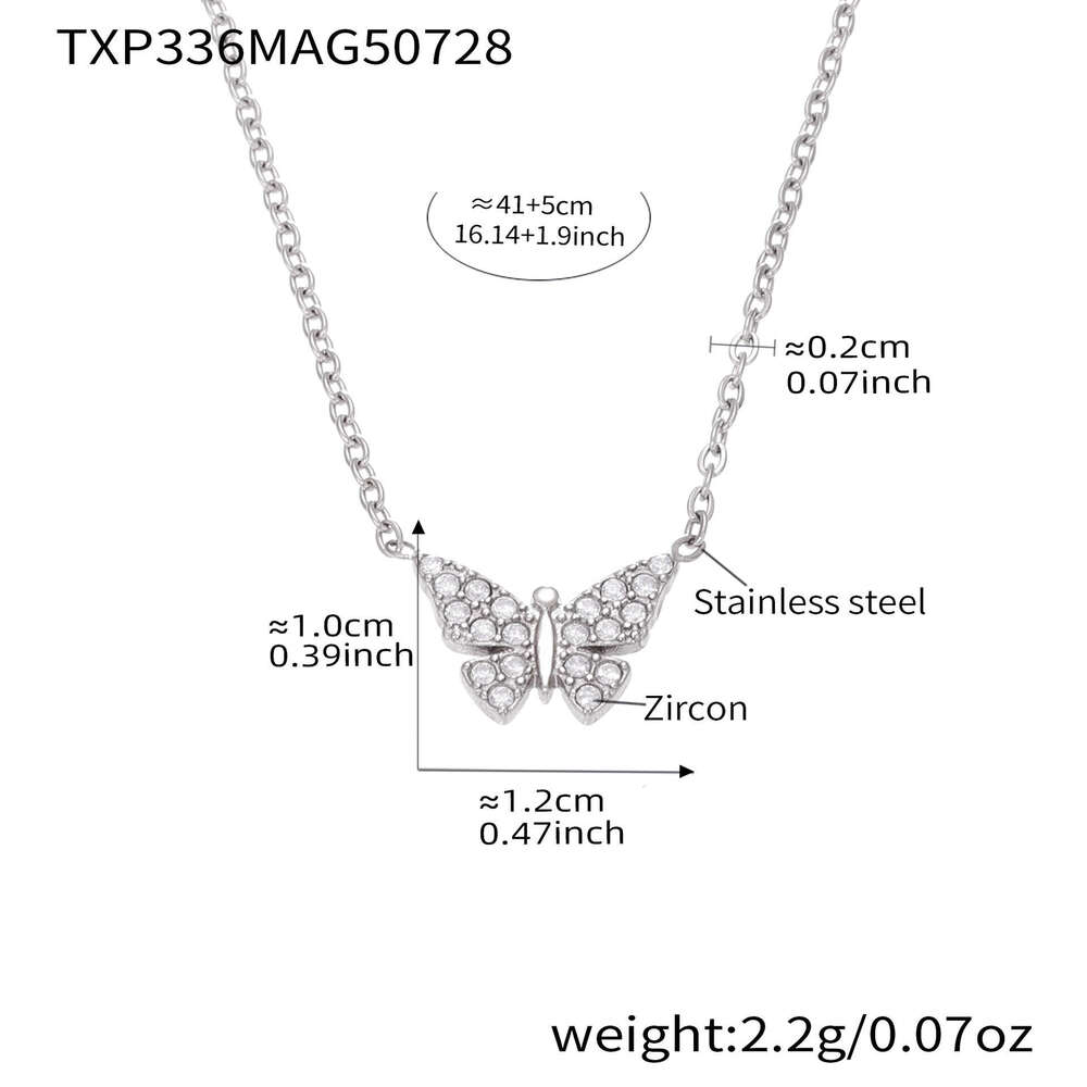 Stainless Steel 5A Zircon Butterfly Necklace Bracelet European and American Fashion Light Luxury 18k Gold Plated Versatile Jewelry Set