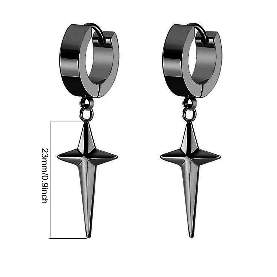 2/4pcs Punk Stainless Steel Cross Star Dangle Drop Earrings Kpop Geometry Huggie Hoop Earrings for Men Women Statement Jewelry 260302