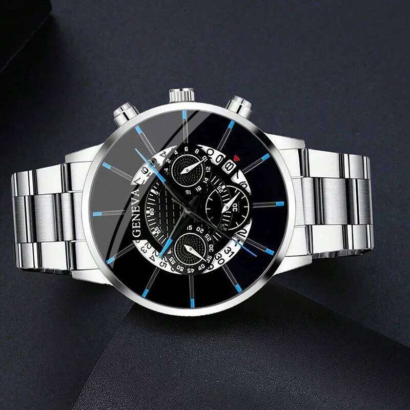 2pcs Luxury Mens Silver Quartz With Stainless Steel Bracelet Men Fashion Business Casual Watch Luminous Clock
