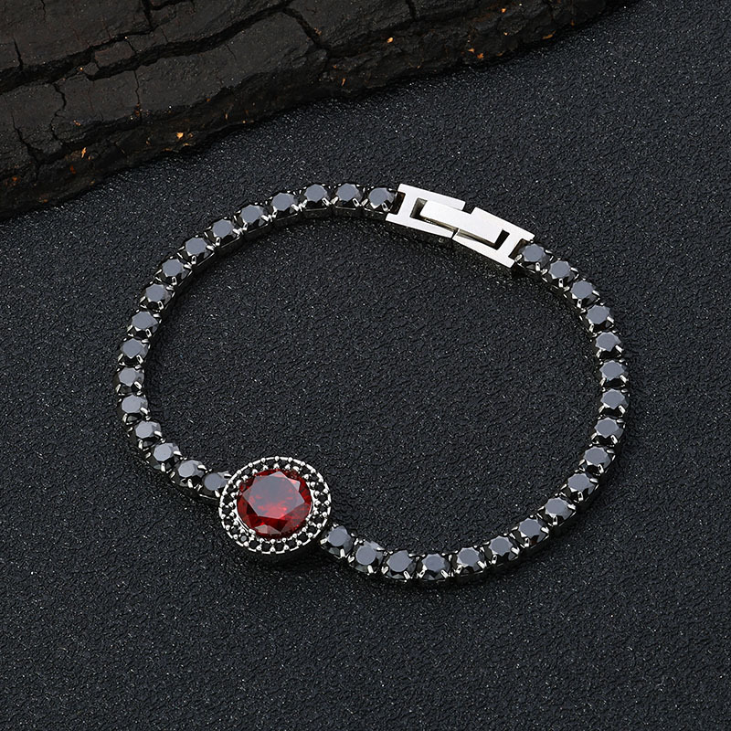 Charming Silver Plated Black Crystal Bracelet Set With Red Gemstones Showcasing Bold Party Attire Suitable For High Quality Jewelry For Women