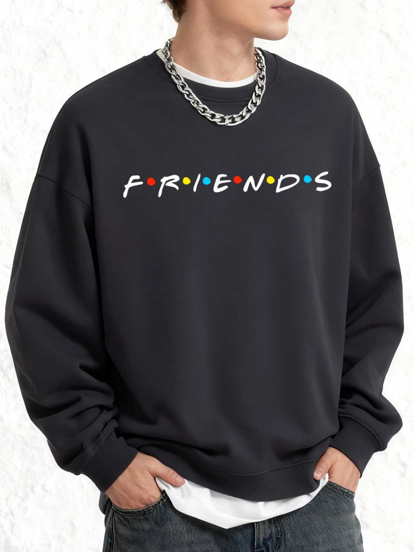 We Are Friends Printed Men Oversize Sweatshirt Simple Loose Pullover All-Match Clothes Dropped Shoulder O-Neck Long Sleeve M260312