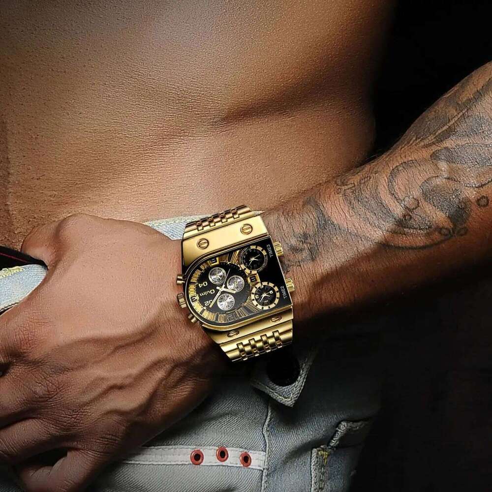 Oulm Fashion Luxury Watch Multi Time Zone Large Dial Luminous Steel Strip Men's Quartz Watches relojes para hombre