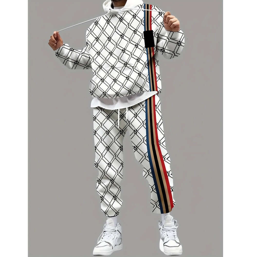 Spring Fashion Men's Tracksuit Hooded Sweatshirt+Sweatpants Sports Suit Casual Jogger Sportswear 2 Piece Male Streetwear