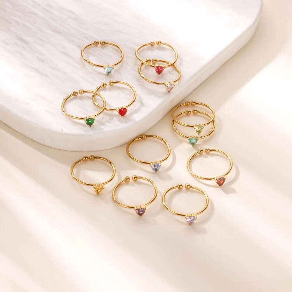 12 Birthstone Zirconia for Women Stainless Steel Gold Color Heart Rings Aesthetic Wedding Jewelry Free Shipping H260312