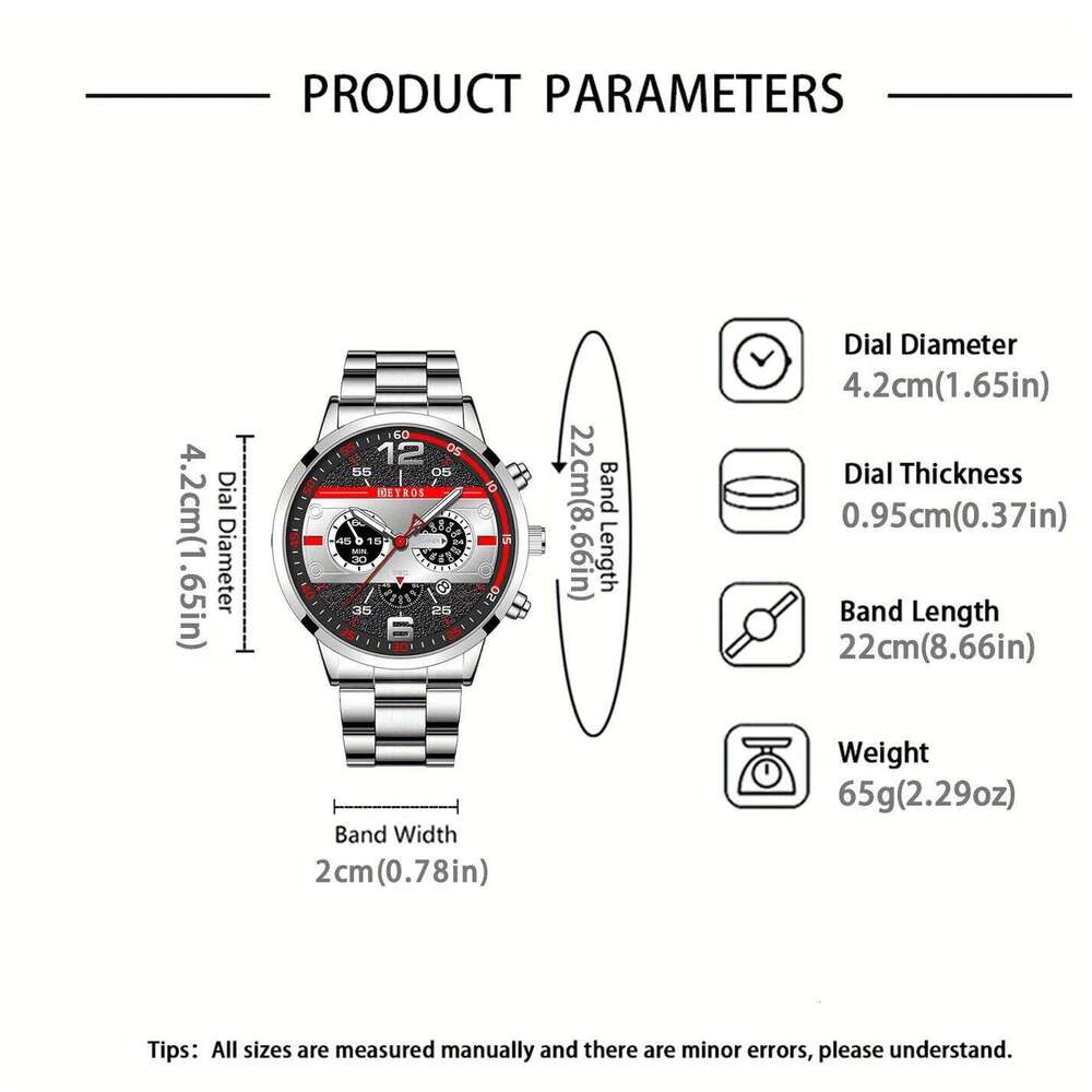 5Pcs/Set Casual Fashion Men, Silver Stainless Steel Round Dial with Date Quartz Watch Set for Men