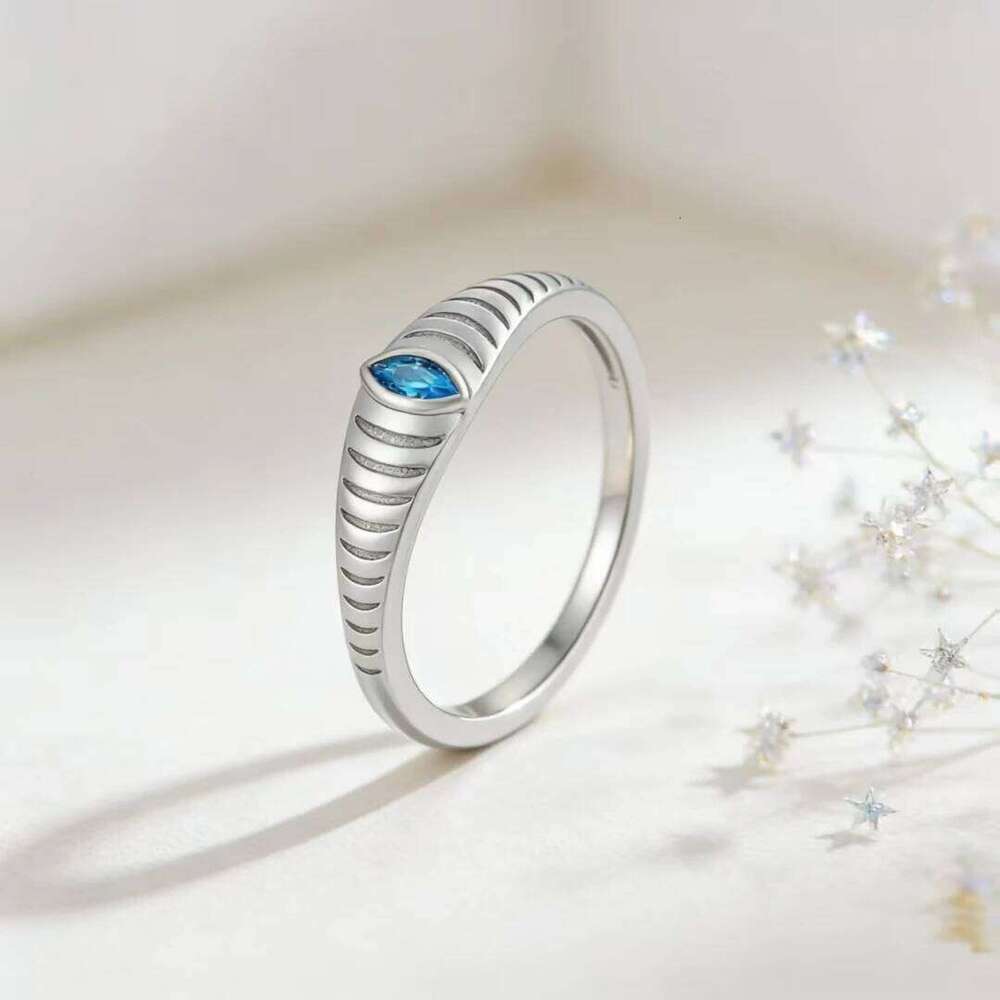 Evil Eye 925 Sterling Silver, 18K Gold Plated Blue Zircon Marquise Adjustable Ring for Women, Christmas Birthday Gift H260312