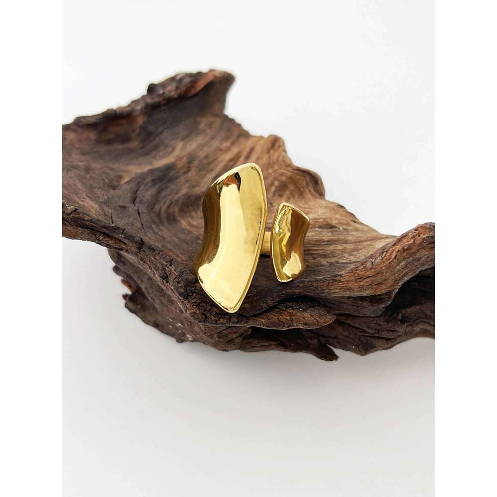 Peri'sbox Bold 18K Pvd Gold Plated Irregular Wide Open Ring for Lady Stainless Steel Non-Tarnish Chunky Statement Rings Jewelry H260312