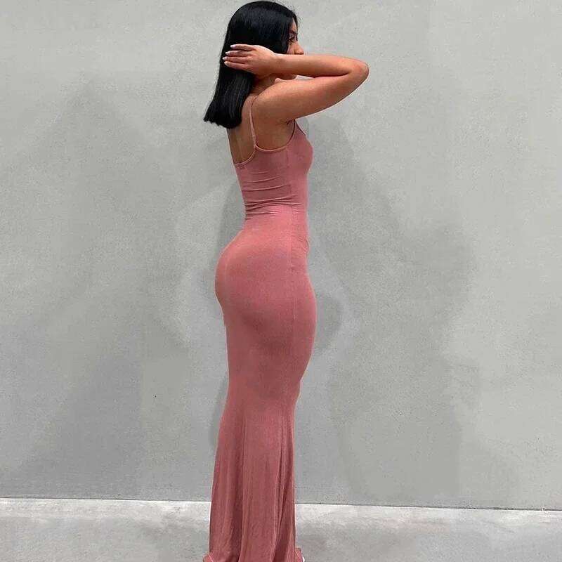 Summer New Tight Long Casual Skirt Sleeveless Sexy Hot Girl Suspender Bag Hip Fishtail Dress C260312