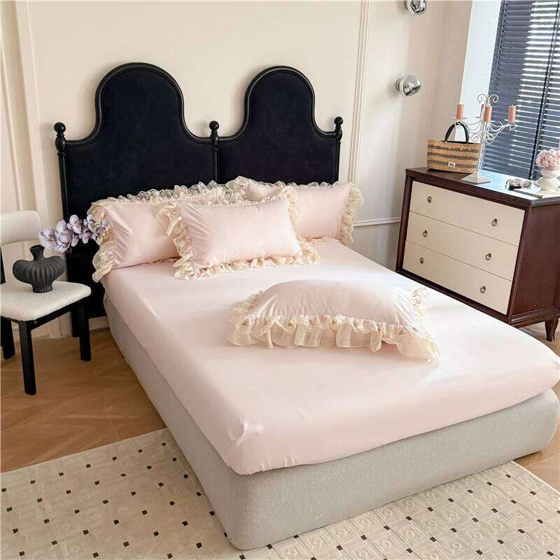 4Pcs Princess Wedding Bedding Set Korean Style Lace Flowers Embroidery Duvet Cover Bed Sheet/Fitted Sheet/Bed Skirt Pillowcases H260312