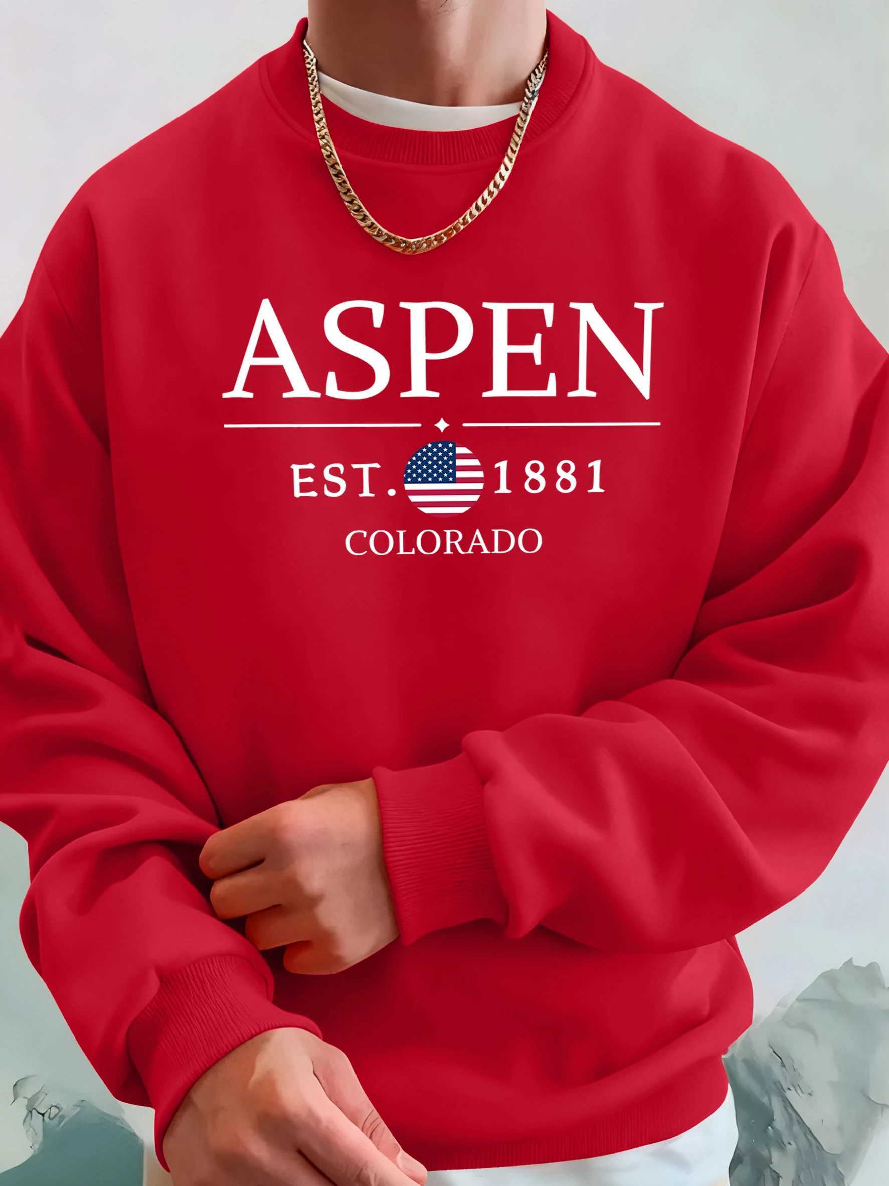 Aspen Colorado 1881 Printed Fleece Tops MenS Street Comfortable Hoodies Basic Soft Streetwear THiCKen Fashion Sweatshirts M260312