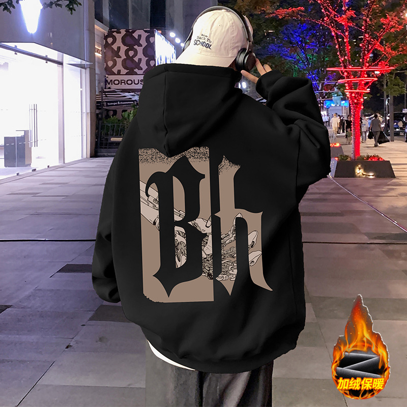 Oversized Hooded Cotton Sweatshirt For Men Spring Hip-hop Loose Hoodie Hong Kong Designer Hoodie Style High Street Trendy Jacket