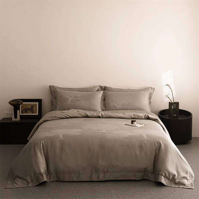 Bedding 600TC Lyocell Bamboo Fiber Jacquard Soft Silky Cooling Duvet Cover Set Flat/Fitted Bed Sheet Pillowcases 4Pcs H260312