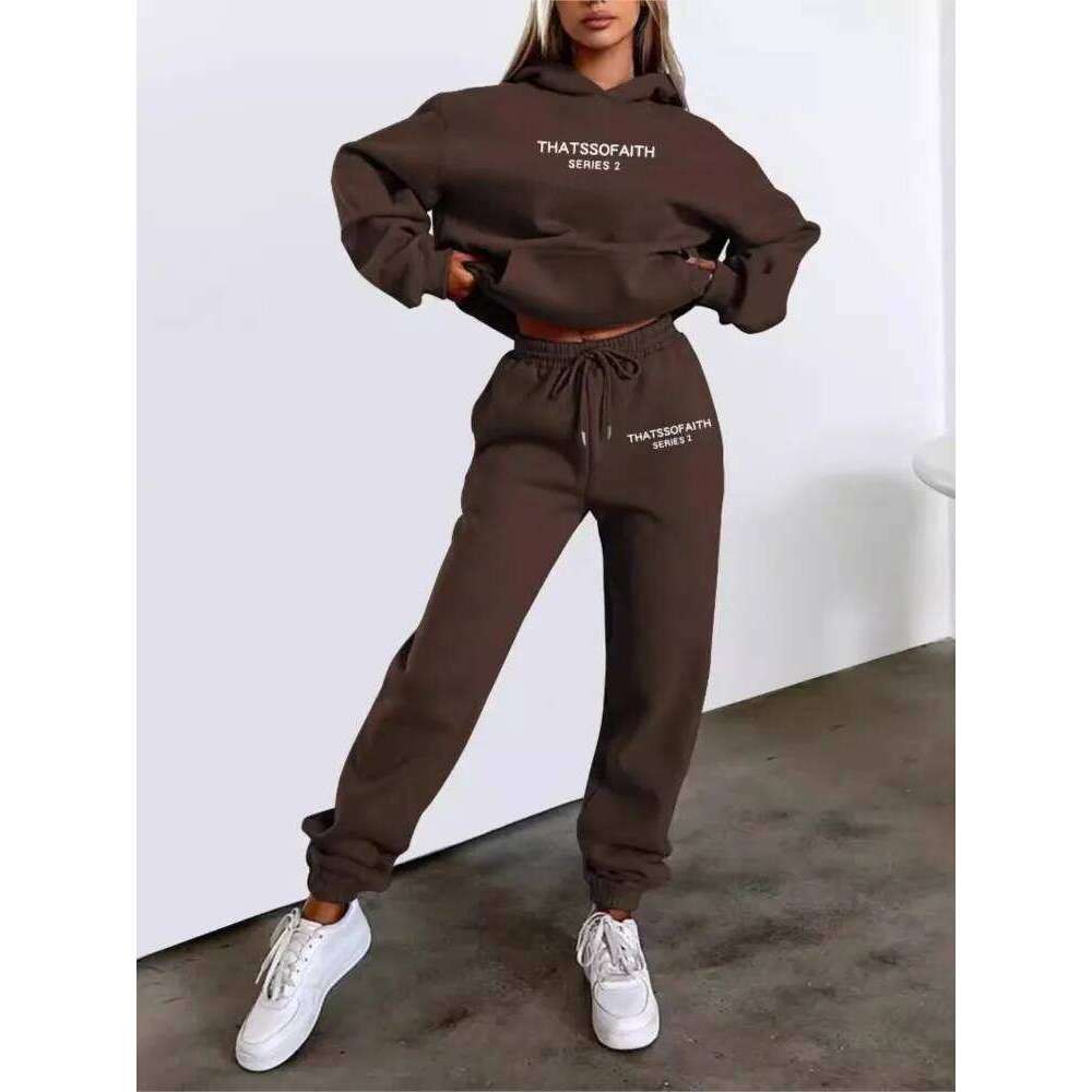 Fashion letter Printed Women Hoodie set Street Hip Hop Casual Female 2pcs Clothing Plush Sweatshirt C260312