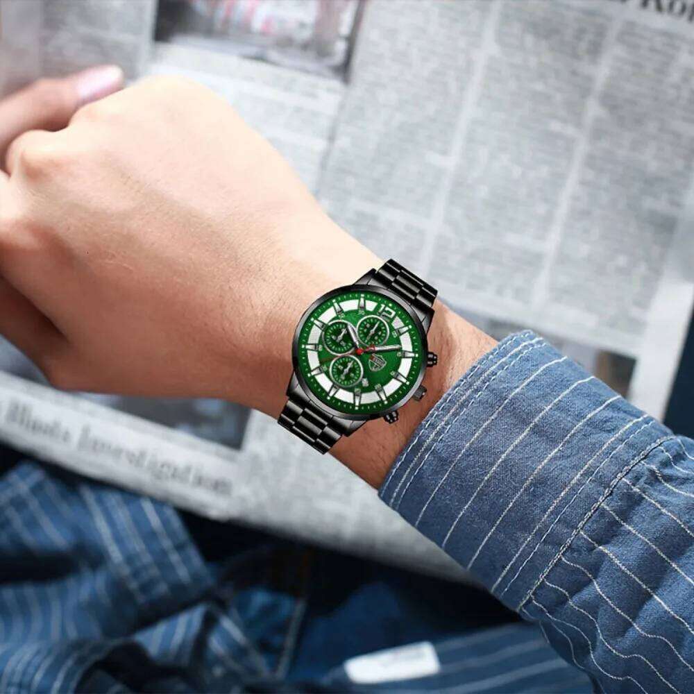 2Pcs/set Business Casual Round Quartz Alloy Strap Case Suitable for festivals or daily wear Men's Fashion Watch Set