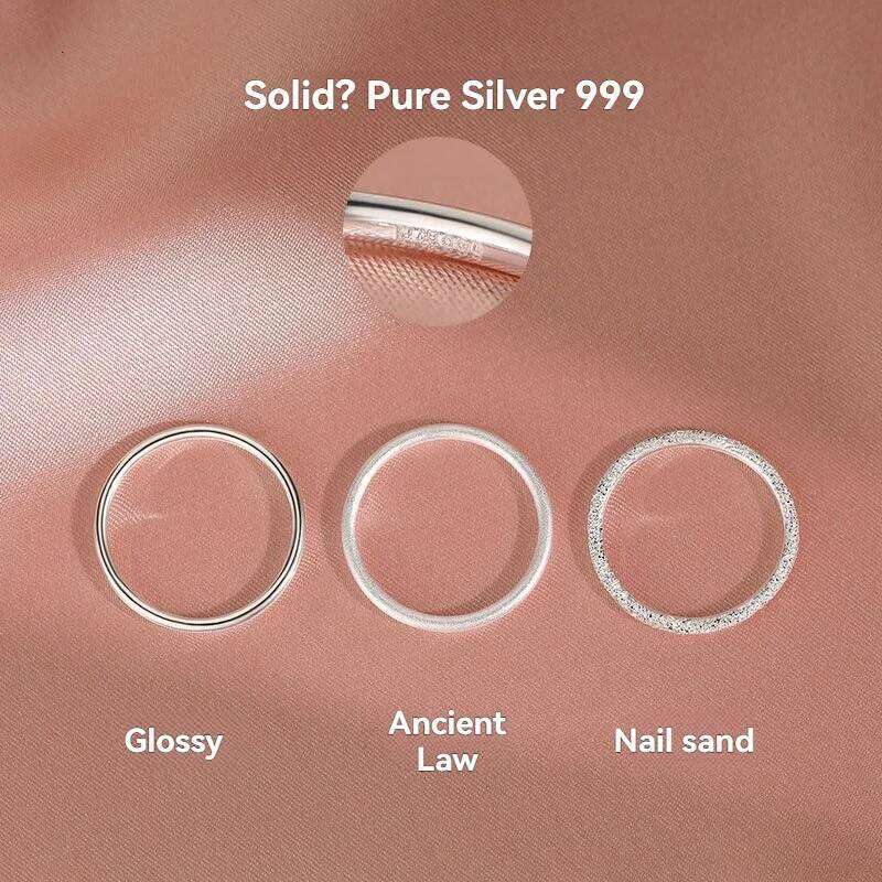 999 Fine Silver Rings - Men Women Minimalist Thin Plain Band, Niche Luxury Index Finger Ring, Couples Matching Jewelry Wholesale H260312