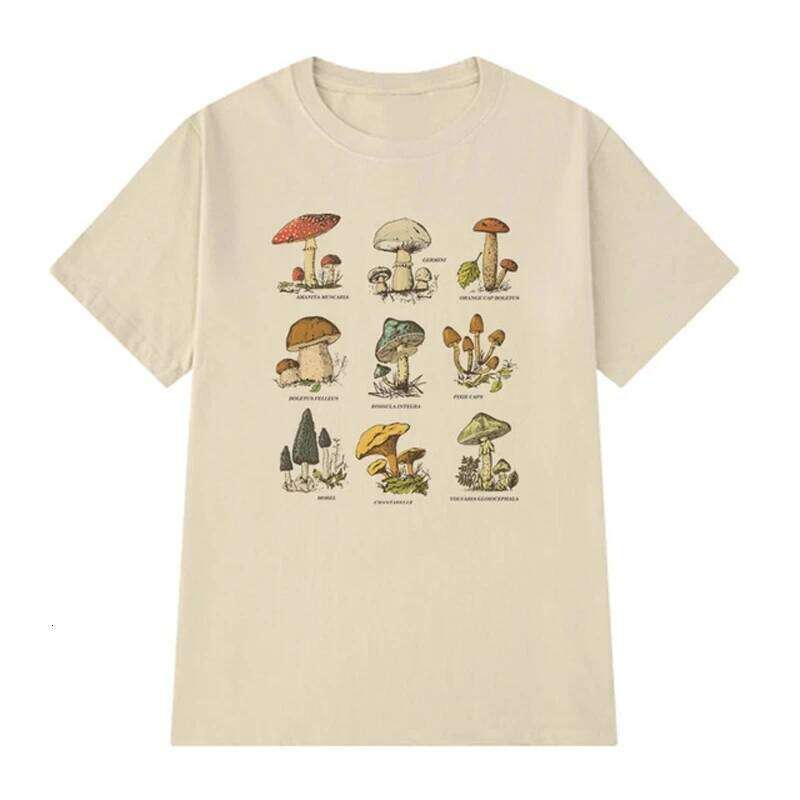 Vintage Fashion Mushroom Print Oversized T Shirt Egirl Grunge Aesthetic Streetwear Graphic Tees Women T-shirts Cute Tops Clothes Z260312
