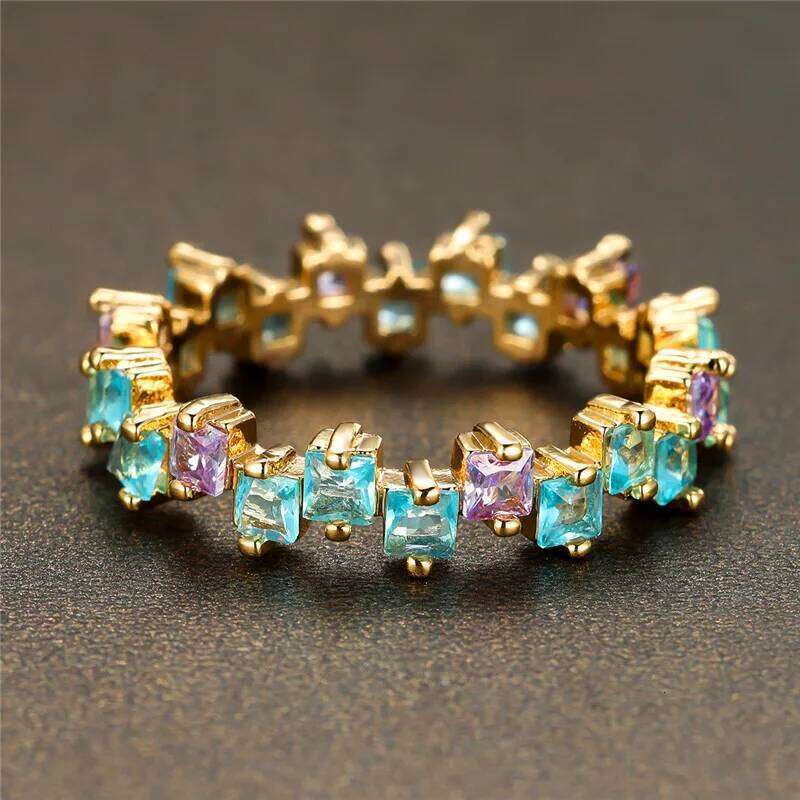 Female Light Purple Zircon Stone Ring Cute Gold Color Summer Wedding Jewelry For Women H260312