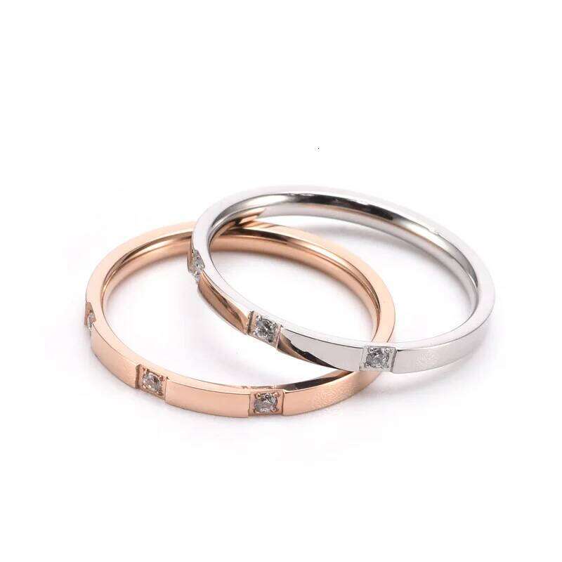 JHSL 2mm Thin Small Mini Stainless Steel Women Rings 3 Crystal Rose Gold Color Fashion Jewelry US Size 4 5 6 7 8 9 10 H260312