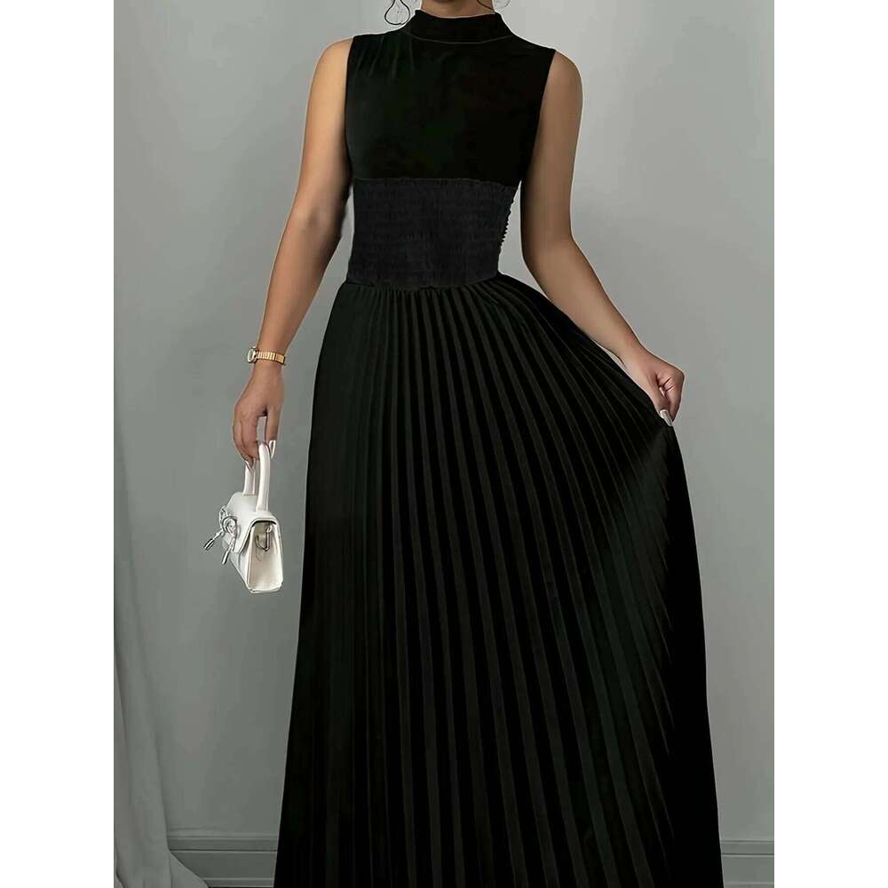Women's Oversized Woven Casual Bohemian Maxi Summer A-Line Long Dress with Pockets Full Length Clothing Black C260312