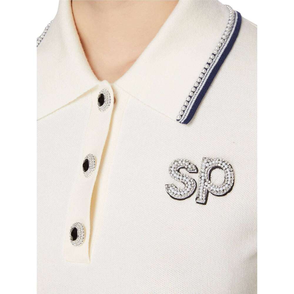 SP Luxury Brand Design Women Knitted Dress Slim A-line Lapel Casual Dresses Elegant Short Sleeve Mini Self Ladies Clothes C260312