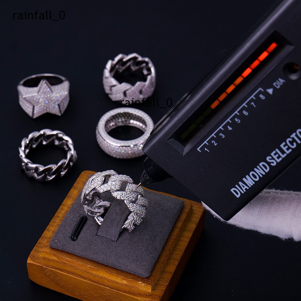 Stock Wholesale Custom Hip Hop Cluster Ring 925 Sterling Silver Full Crushed Iced Vvs Moissanite Prong Setting Men