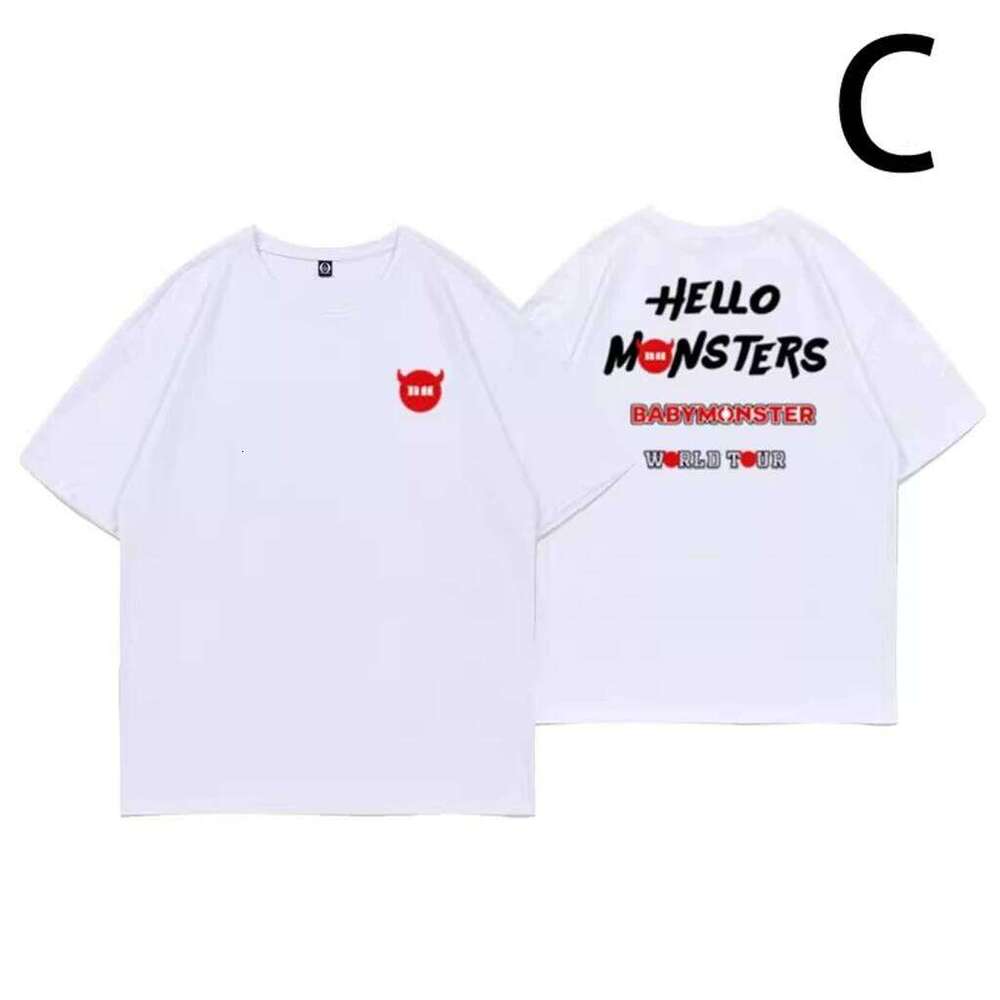 Kpop BABYMONSTER Song HELLO MONSTERS Letter Printed Cotton Top Summer Women'S Casual Harajuku O-Neck Short Sleeves Z260312