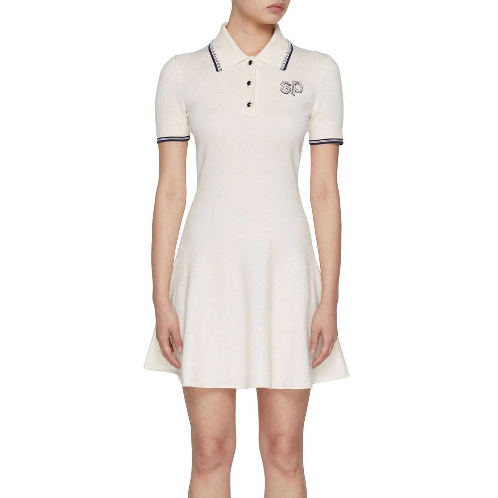 SP Luxury Brand Design Women Knitted Dress Slim A-line Lapel Casual Dresses Elegant Short Sleeve Mini Self Ladies Clothes C260312