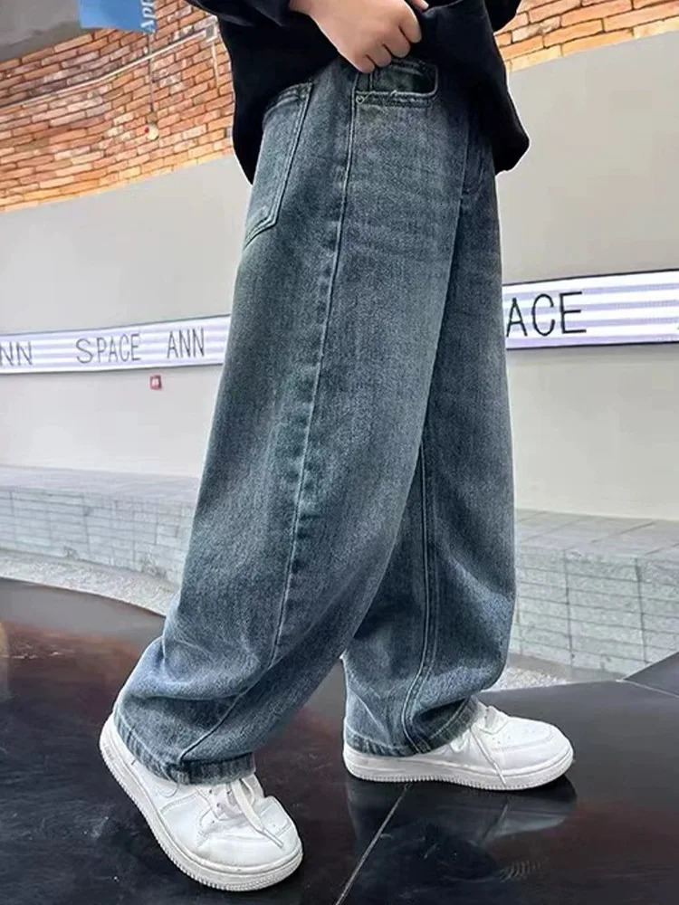 Trendy HighQuality Boys Jeans Soft Loose Straight Leg Wide Casual Versatile Childrens Pants 260311
