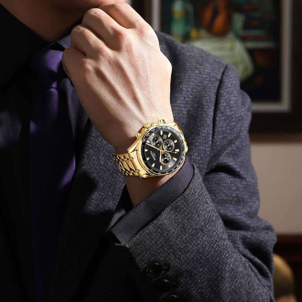 NIBOSI Luxury Man Wristwatch Chronograph Waterproof Luminous Men Watch Stainless Steel High Quality Sport Men's Quartz Watches