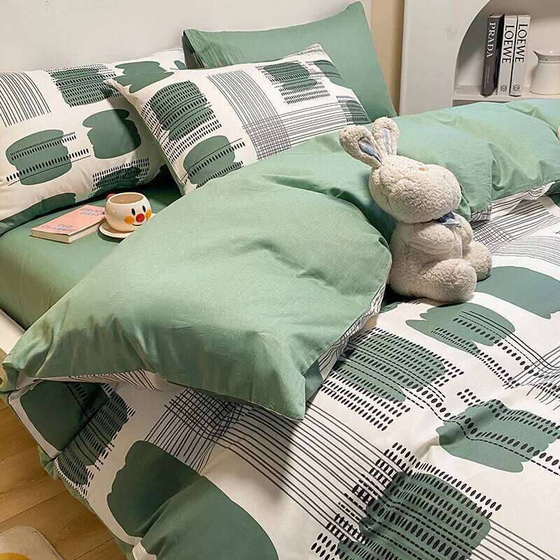 Bedroom Double Bed Student Dormitory Bedding Four-piece Set Four Seasons Pure Cotton Quilt Cover Fitted Sheet Pillowcase H260312