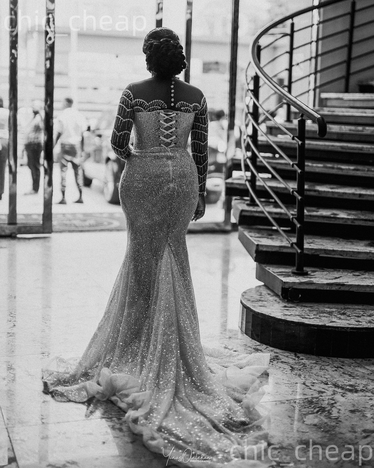 African Aso Ebi 2026 Ivory Mermaid Wedding Dress Sheer Neck Beaded Full Sleeves Detachable Train Sequined Elegant Bridal Gowns Dresses ZJ239